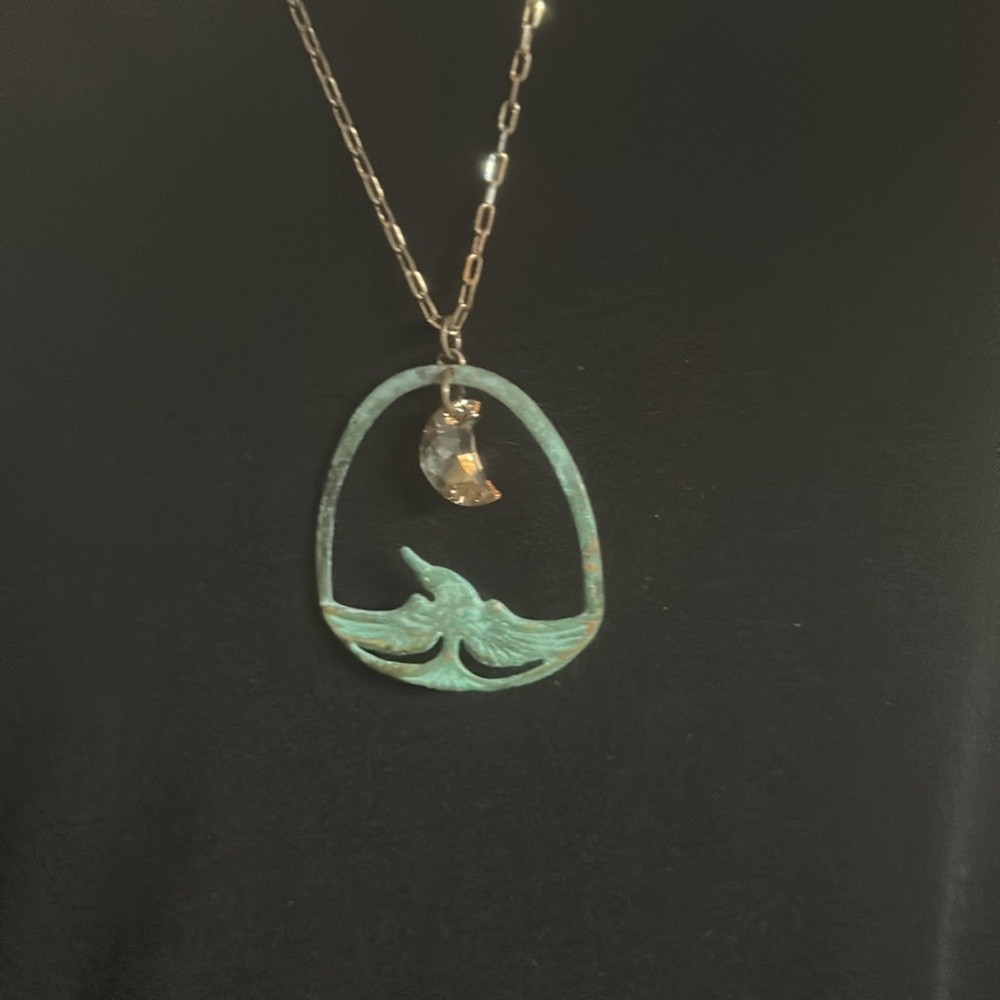Elegant Brass and Patina Bird Pendant Necklace